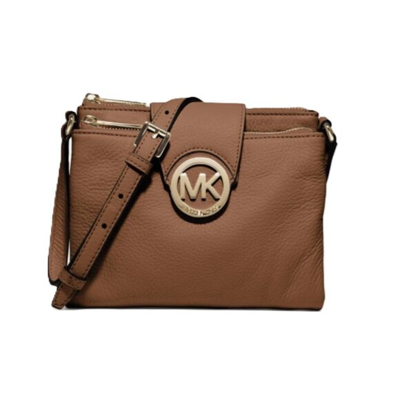 Michael Kors Fulton Brown Pebbled Leather Purse Wallet Crossbody Shoulder Bag - Picture 1 of 13